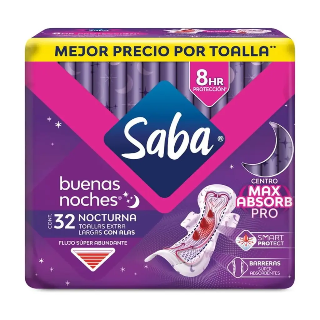 SABA TOALLAS FEMEMNINAS NOCTURNAS    10PZ