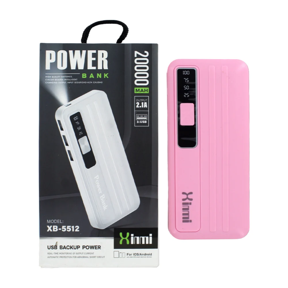 XB-5512 Power bank de 20000mah con entrada 2.1a, lámpara y 3 puertos usb