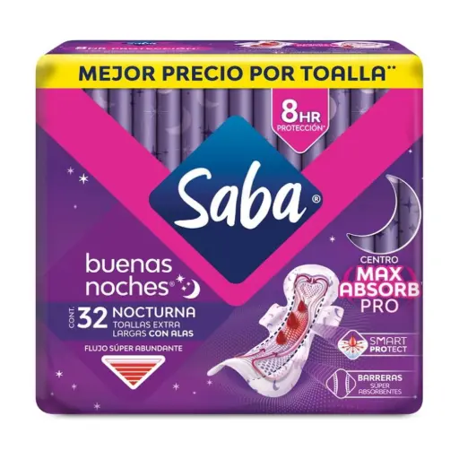 SABA TOALLAS FEMEMNINAS NOCTURNAS    10PZ